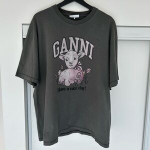 GANNI Gray Graphic T-Shirt